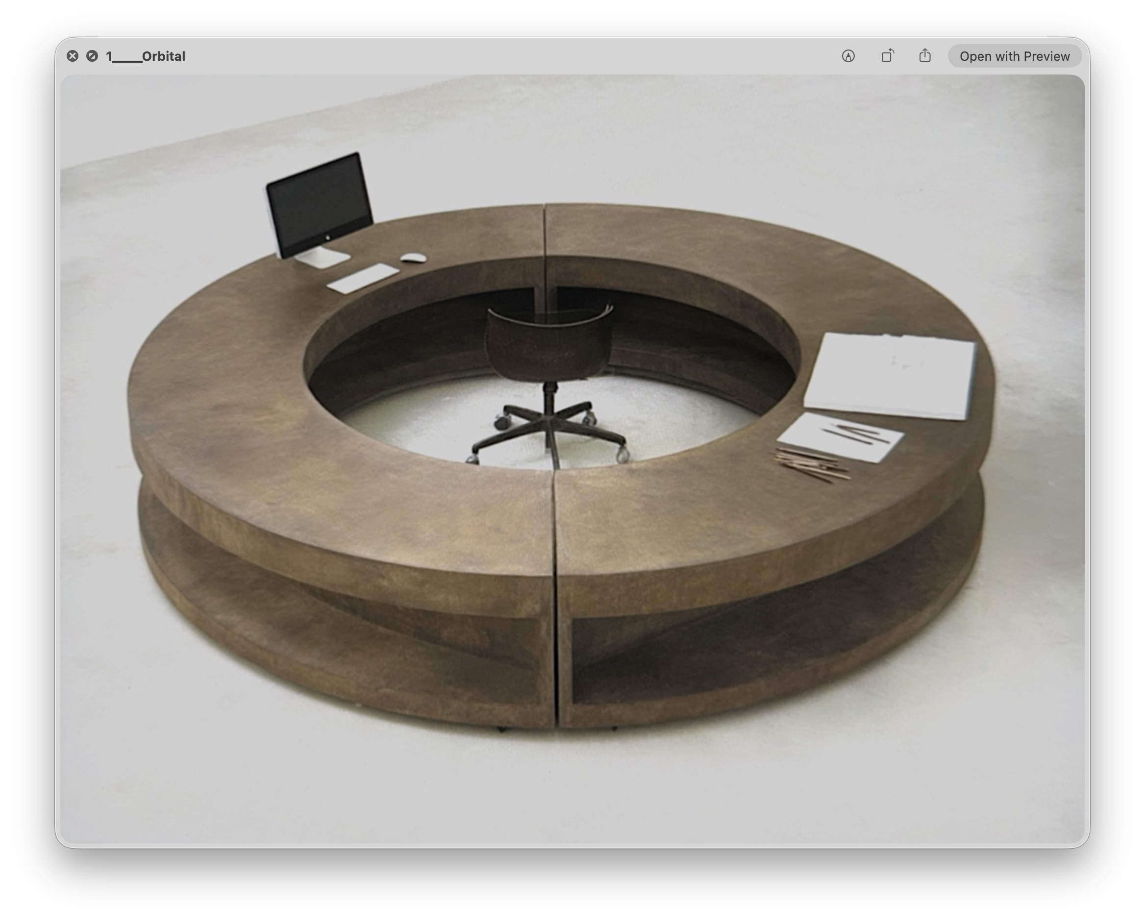 Orbital workstation in its closed circular configuration